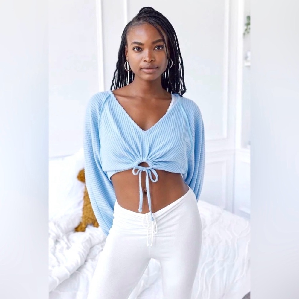 OUT FROM UNDER for URBAN OUTFITTERS “Joey” blue V-neck waffle knit top, small